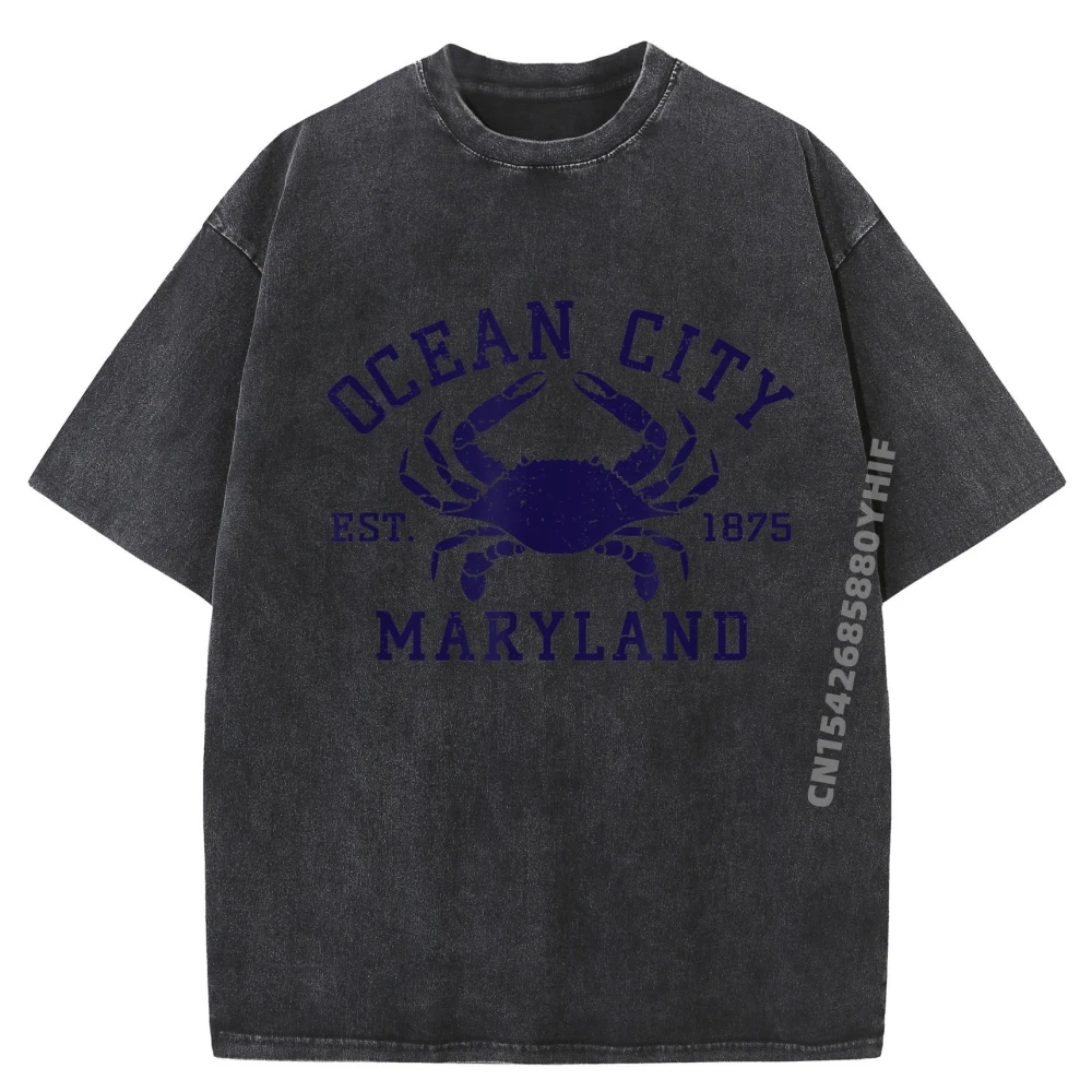 

Ocean City Maryland Crab Souvenir Throwback Men Wholesale Tshirts 100 Pcs Designer Clothes Men Retro Washed T-shirt Design