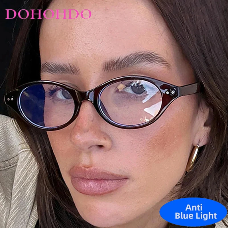 

Fashion Y2K Anti Blue Light Glasses Small Oval Optical Glasses Ladies Luxury Brand Designer Computer Glasses For Reading Очки