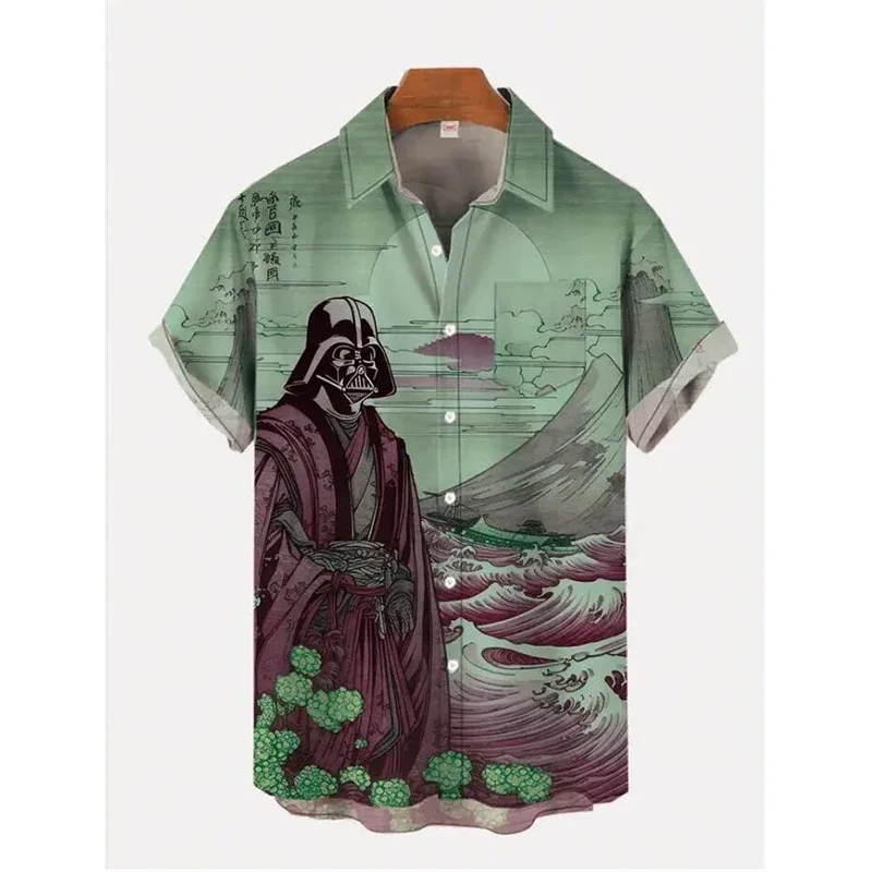 Ukiyo-e retro masked samurai landscape painting print men's short-sleeved shirt loose large size S-5XL