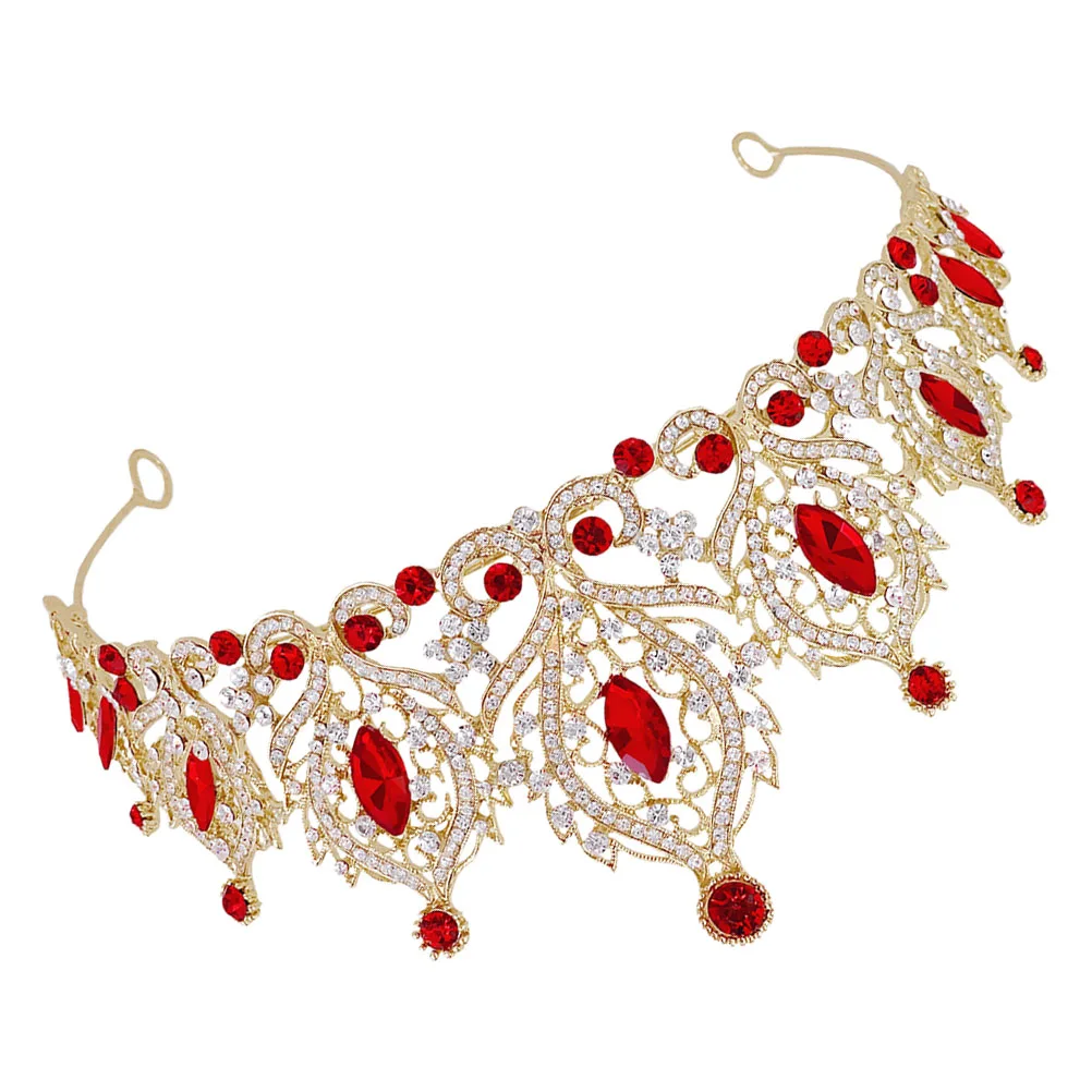 

Crystal Crown Hair Accessories Golden Red Bridal Headpiece Rhinestone Wedding Party Tiaras Women Hairstyle Accessories