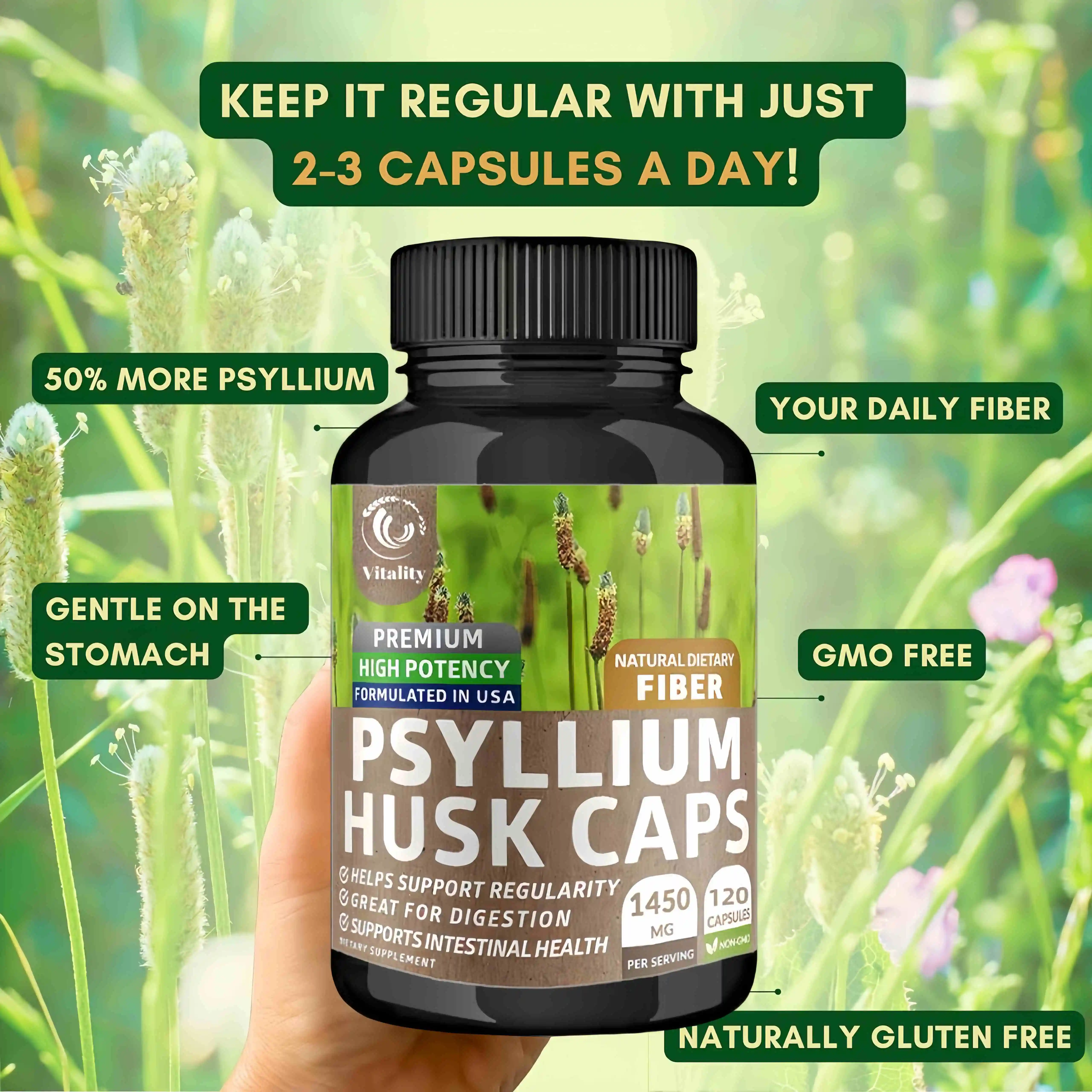 Psyllium Husk Caps, Supports Gut Health - Helps Maintain Regularity, Natural Soluble Fiber