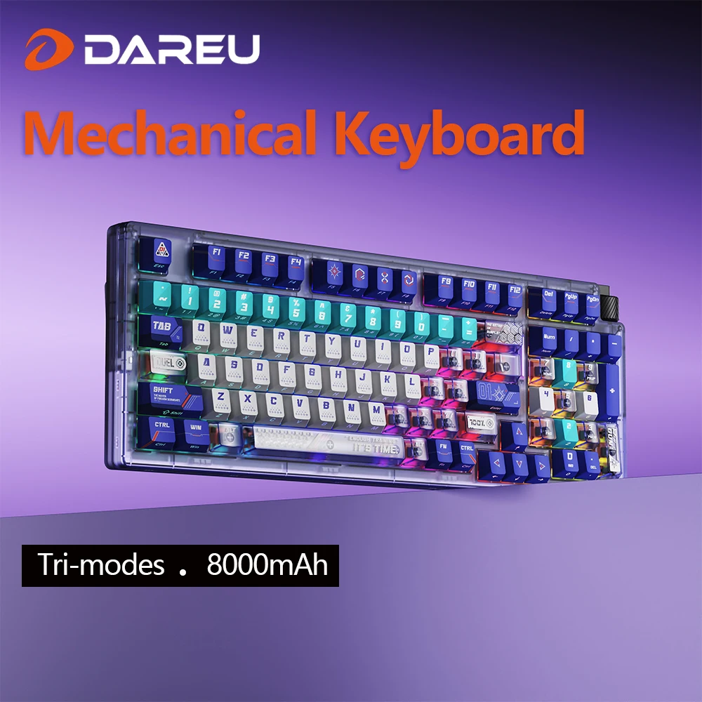DAREU Gaming Keyboard Wireless Tri-mode,Gasket Structure,RGB,SOCD Function 8000mAh with Volume knob 98 Keys