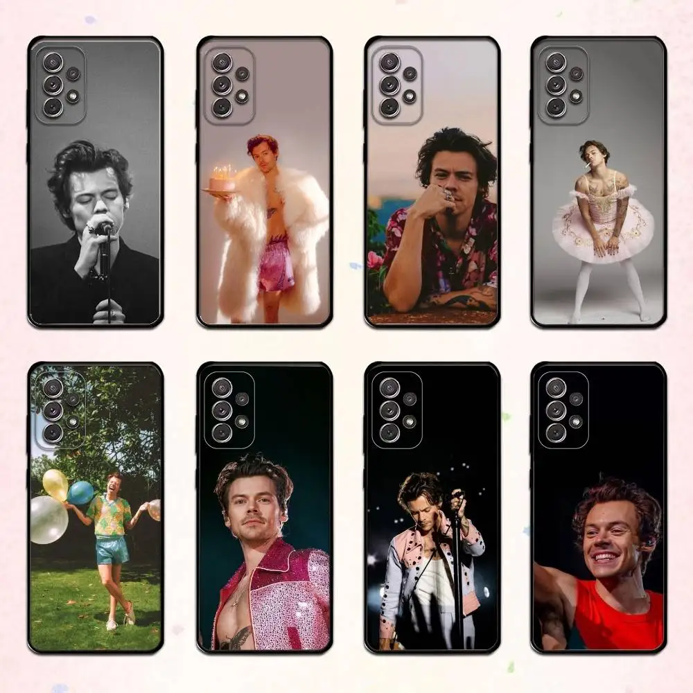 Funda de teléfono H-Harry S-Styles Pop Star para Samsung S 25,24,23,22,30,21,10,9,Ultra,Plus,Lite,FE,4,5 G, funda negra suave