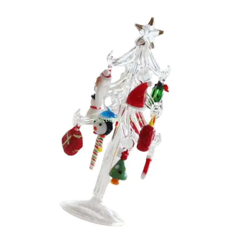 X90F تمثال شجرة عيد الميلاد الزجاجي متعدد الألوان الفني مثالي لارتفاع عرض سطح المكتب في العطلات