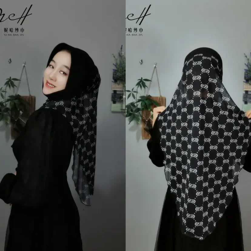 Stampa con cappuccio rigido lungo istantaneo conveniente Hijab musulmano