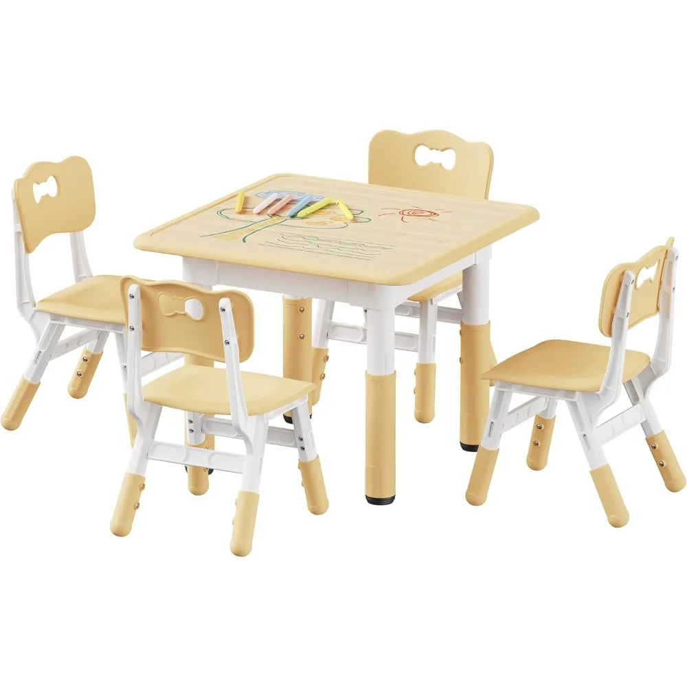 

Kids Table and 4 Chairs Set, Height Adjustable Toddler Table and Chair Set, Graffiti Desktop, Children Multi-Activity Table