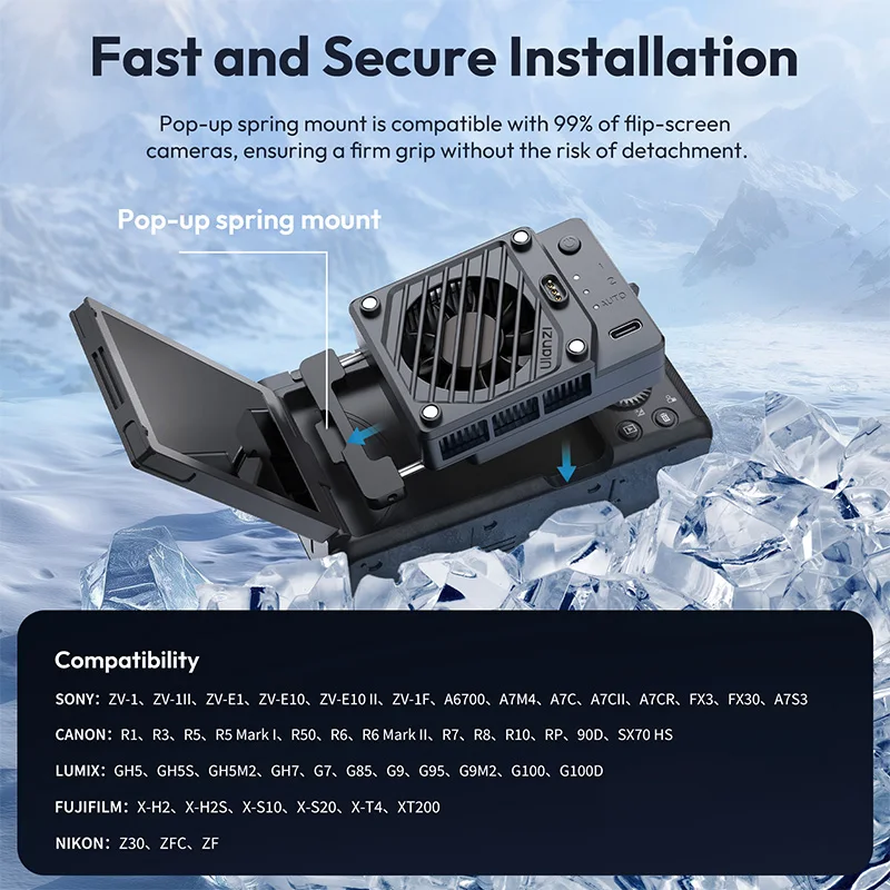 Ulanzi CU01 Camera Cooler Live Streaming Cooling Fan High Cooling System Camera Radiator Heat sink for Canon R50 Sony ZVE Nikon