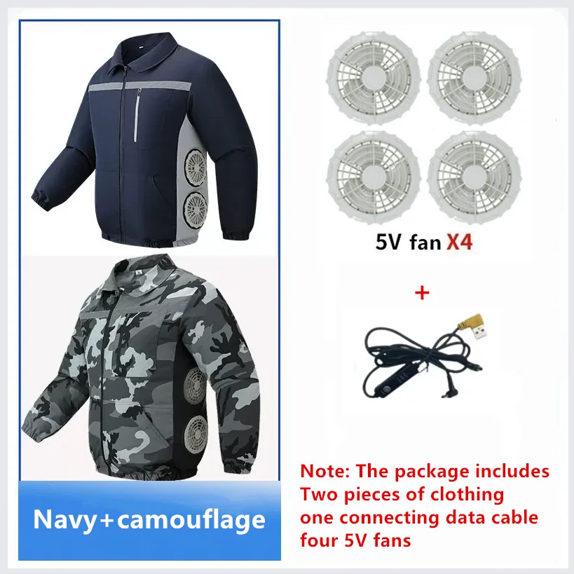 Summer Outdoor Site Work Heatstroke Prevention Cooling Side 4 Fan Air Conditioning Clothing Two Piece Top (Without Power Bank)