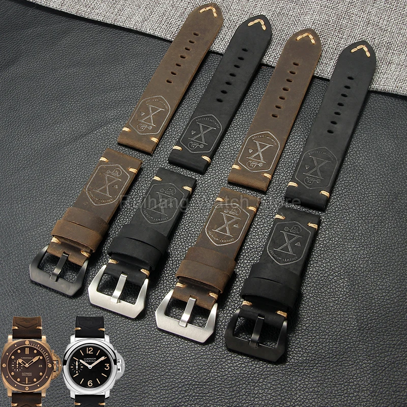 

Для Panerai PAM111 ремешок для часов из воловьей кожи 20 22 24 26 мм влагоотводящий прочный, удерживающий форму, винтажный блеск, ремешок в стиле ретро