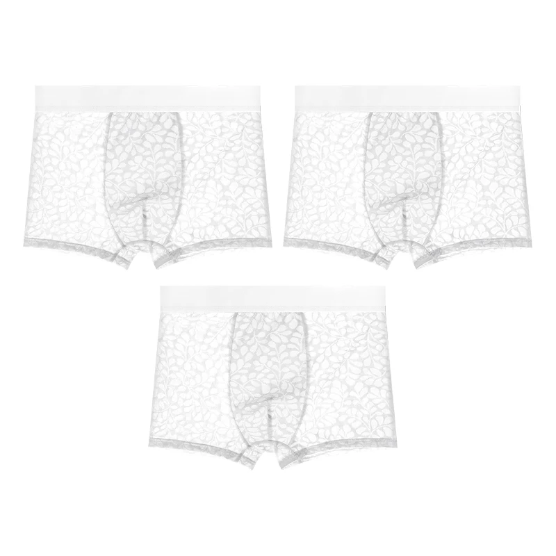 3PCS Men's ice silk underwear, men's antibacterial flat corner shorts, summer thin men's sports breathable square corner pants