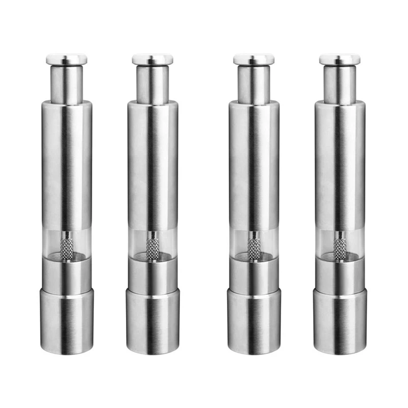 Salt And Pepper Mill Set, Stainless Steel Salt And Pepper Grinder Durable One Hand Operation Salt And Pepper Mill 4 Pack