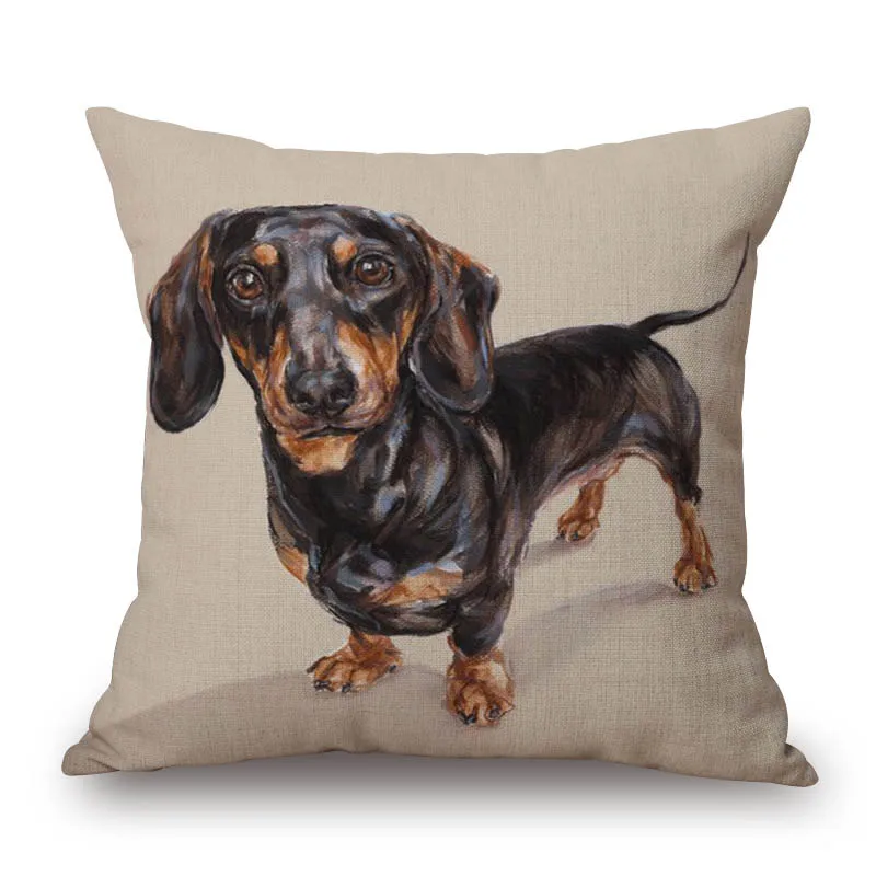 Dachshund Dog Cushion Covers Sausage Dog Painting Cotton Linen Decorative Pillow Covers Bedroom Sofa Home Decoration 45X45cm