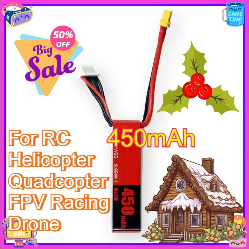 

450mAh 6S 22.2V 75C LiPo Battery XT30 /XT60 Plug Rechargeable Battery for RC Helicopter Quadcopter FPV Racing Drone