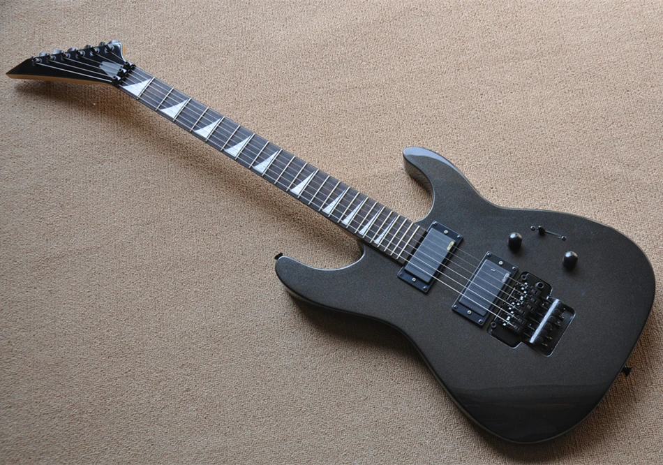 Flyoung Metallic Black Body Electric Guitar with Rosewood Fingerboard,Tremolo Bridge,Offer Customize