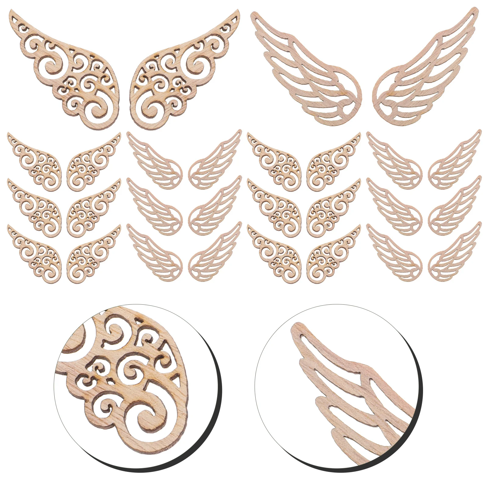 

100Pcs Angel Wing Cutouts Natural Wood DIY Wooden Ornaments for Crafts Christmas Tree Decorations Home Party Decoration Craft