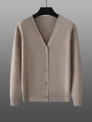 High-end Men 100% Goat Cashmere Sweater V-Neck Long Sleeve Cardigan Spring Autumn Winter Smart Casual Knitwear Soft Cosy Shirt