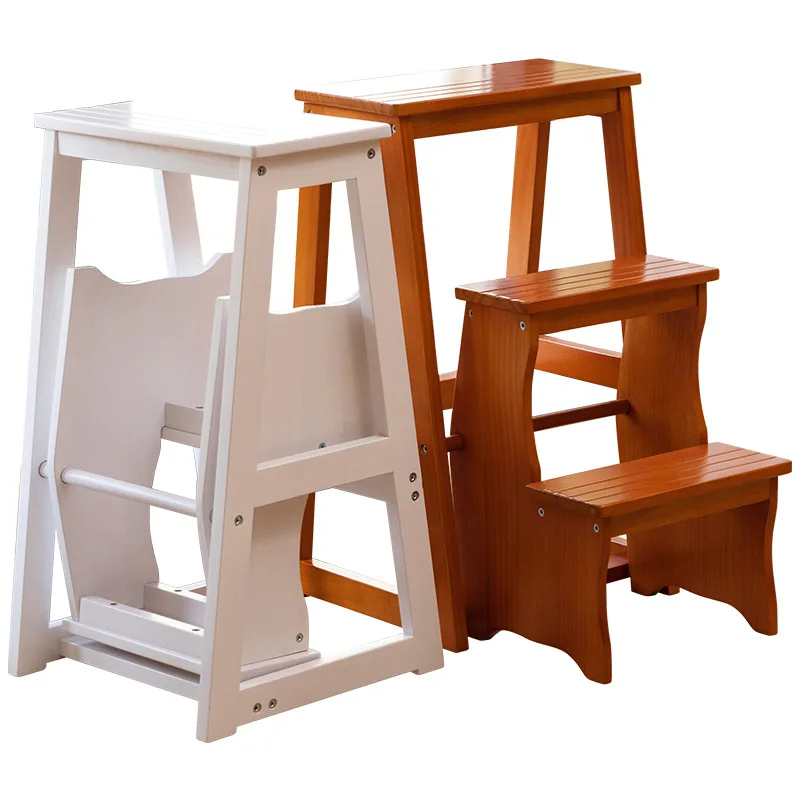 

Solid wood folding stool ladder Family household ladder Folding ladder Indoor stool