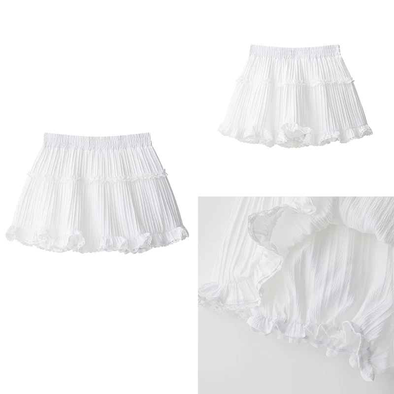 

Z 2025 New Sle Women's Faion Casual Sweet Lace ort Skirt High Waist Cake Design Polyester Fiber Pure Color Summer