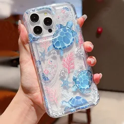 Zomer Oceaanschildpad Dolfijn Print Clear Case Voor Iphone 16 15 13 12 11 14 Pro Max Mini Xr Xs 7 8 14 15Plus Siliconen Bumperhoes