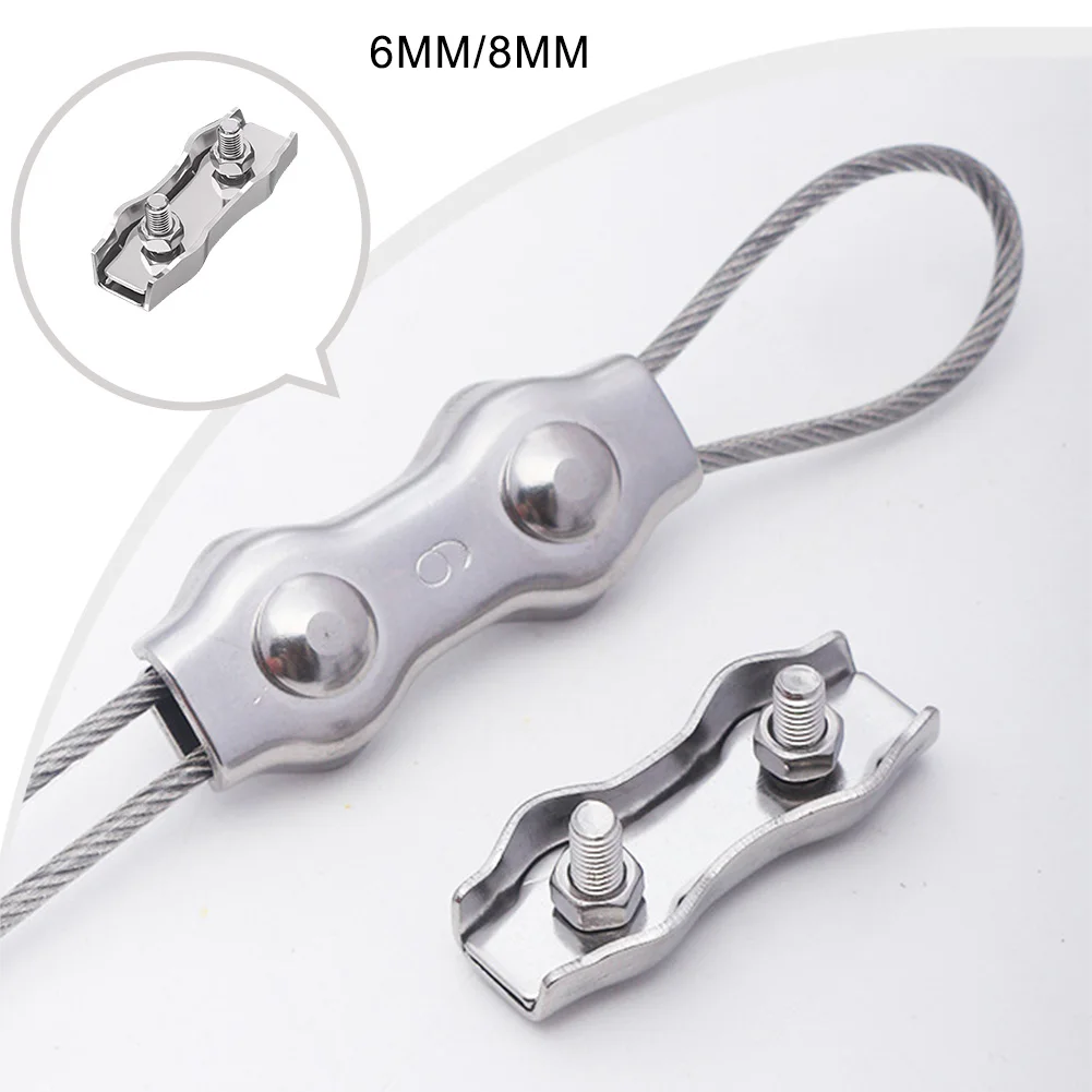 =4PCS=304=Stainless Steel Wire Rope Clamp Head Clamp Brake Line Clamp Fastener M2-M10 Dual=Chuck=Lock Cable Clamp