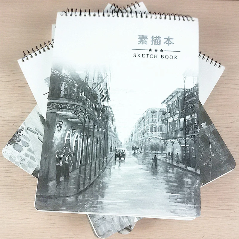 1pcs Classic Retro Street View Cover Sketchbook Fashion Art Supplies Practical Office School Painting Paper Blank Inner