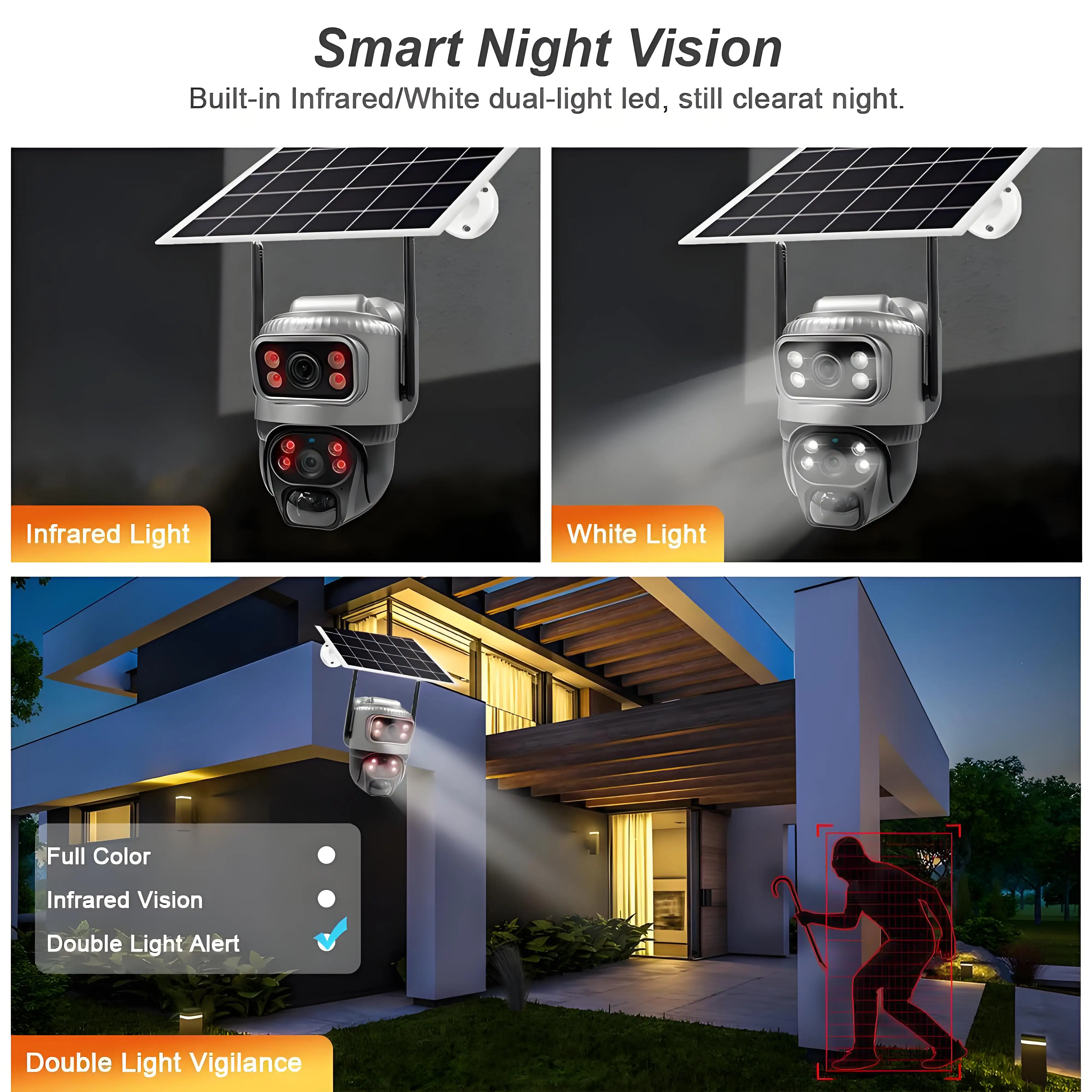 Câmera solar sem fio wi-fi ao ar livre 4k 8mp lente dupla câmera de vigilância ip pir visão noturna rastreamento humanóide painel solar cctv