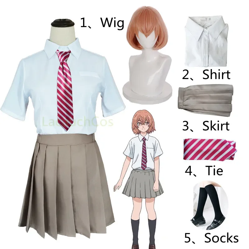 Anime Tokyo Revengers Tachibana Hinata Cosplay Costumes JK School uniform Suit Shirt Tie Skirt Socks Wig Halloween Anime clothes