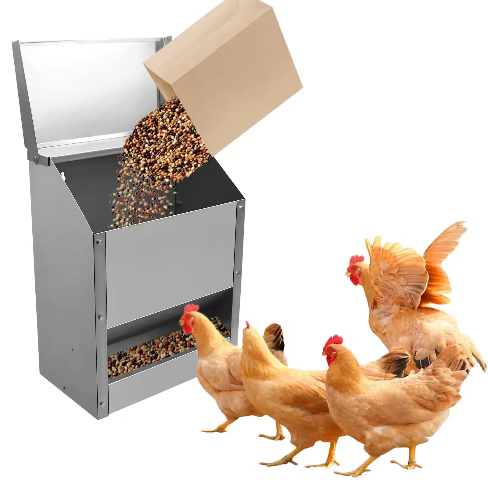 New Poultry Feeders and Drinkers Automatic Vertical Chicken Feeder Stainless Steel Long Service Life