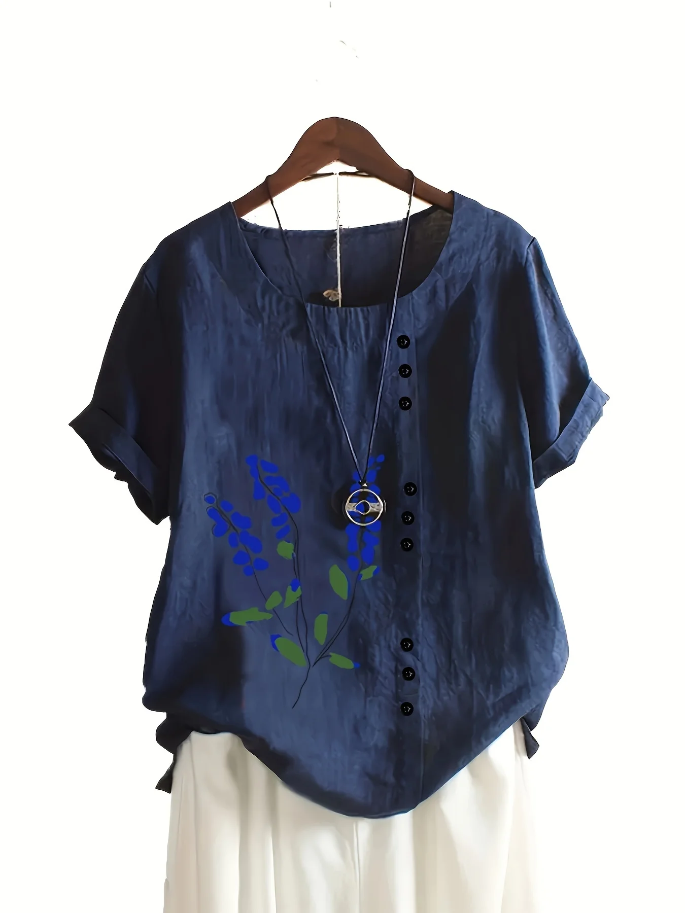 

Женская повседневная блузка больших размеров с цветочным принтом и круглым вырезом