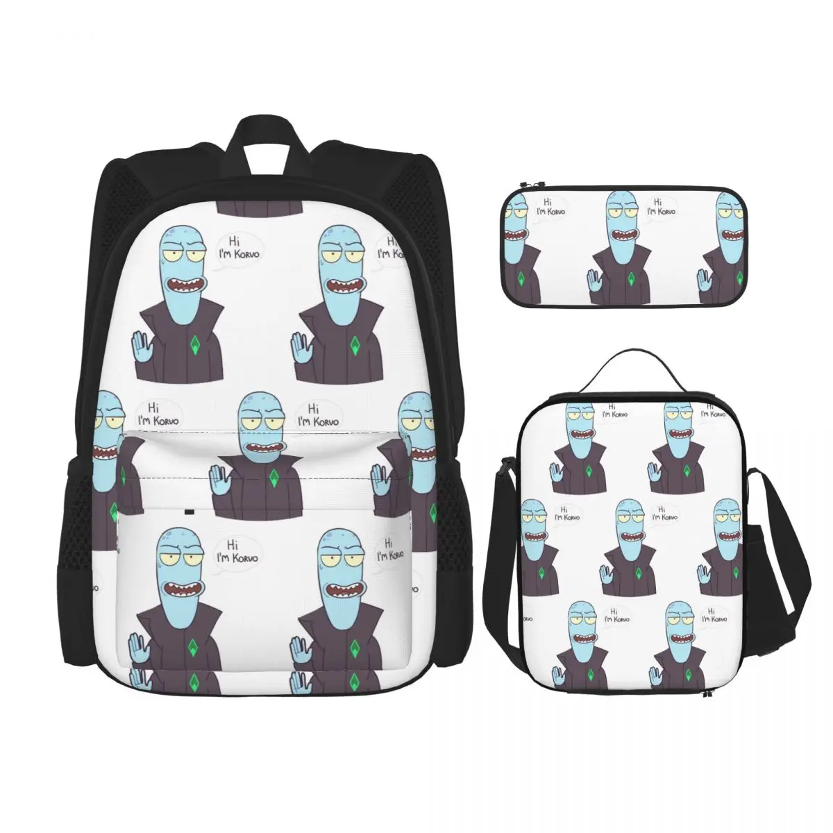 

Cartoon Solar Opposites Funny Korvo Backpacks Students Bookbag School Bags Rucksack Lunch Bag Pen Bag Three-Piece Set