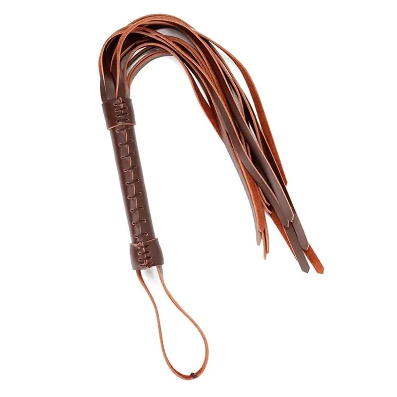 

49CM Brown Genuine Leather Horse Whip,Handmade Suede Flogger Bull Whip for Horse Training Crop Equestrian Riding
