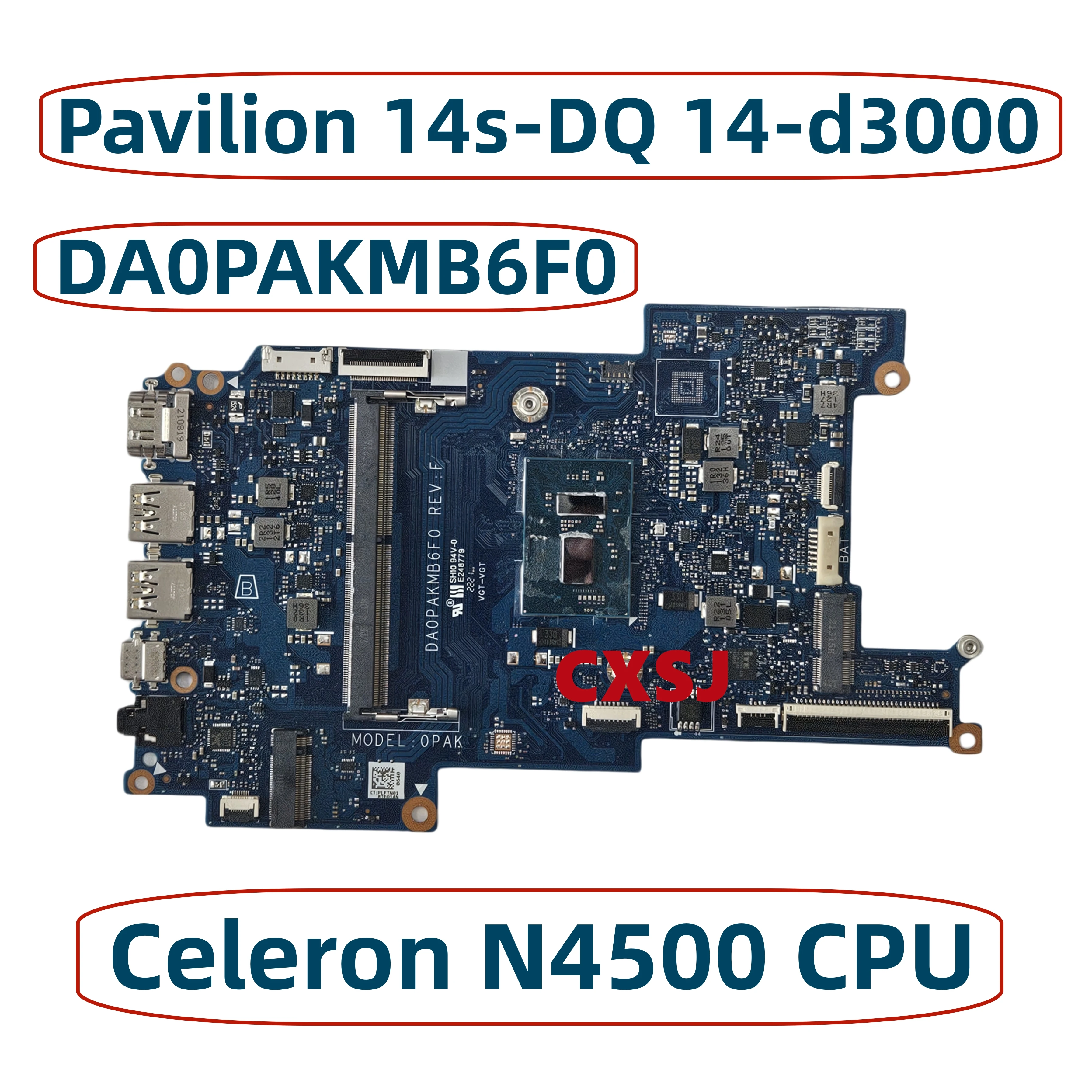 DA0PAKMB6F0 For HP 14s-DQ 14-d3000 Laptop Motherboard Intel Celeron N4500 CPU DDR4 Mainboard 100% Tested OK