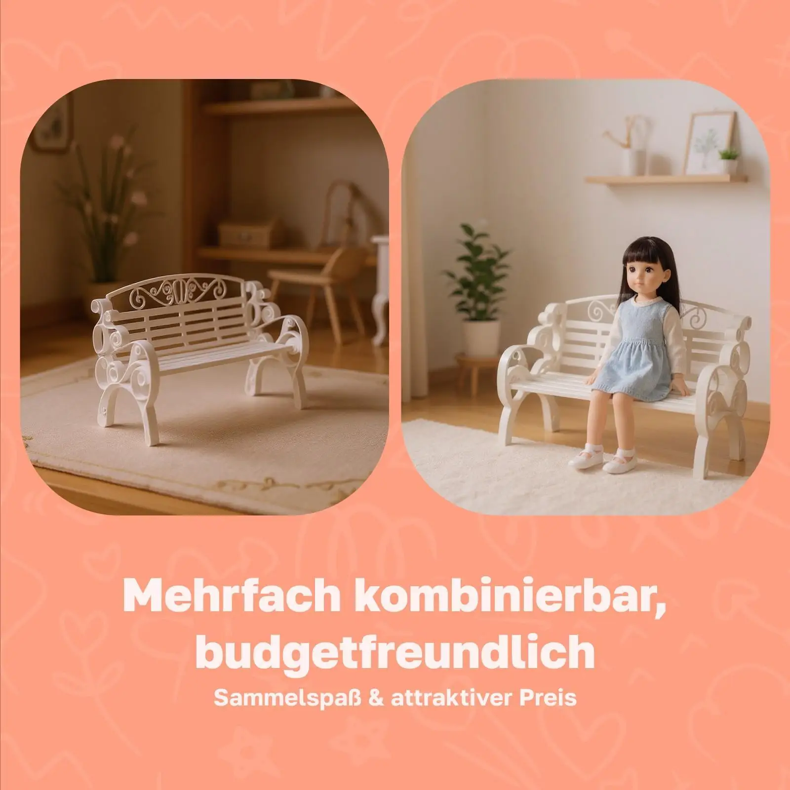 Miniature Furniture 1 6 Scale Garden Bench Plastic Accessory for Dollhouse Park Patio and Decoration