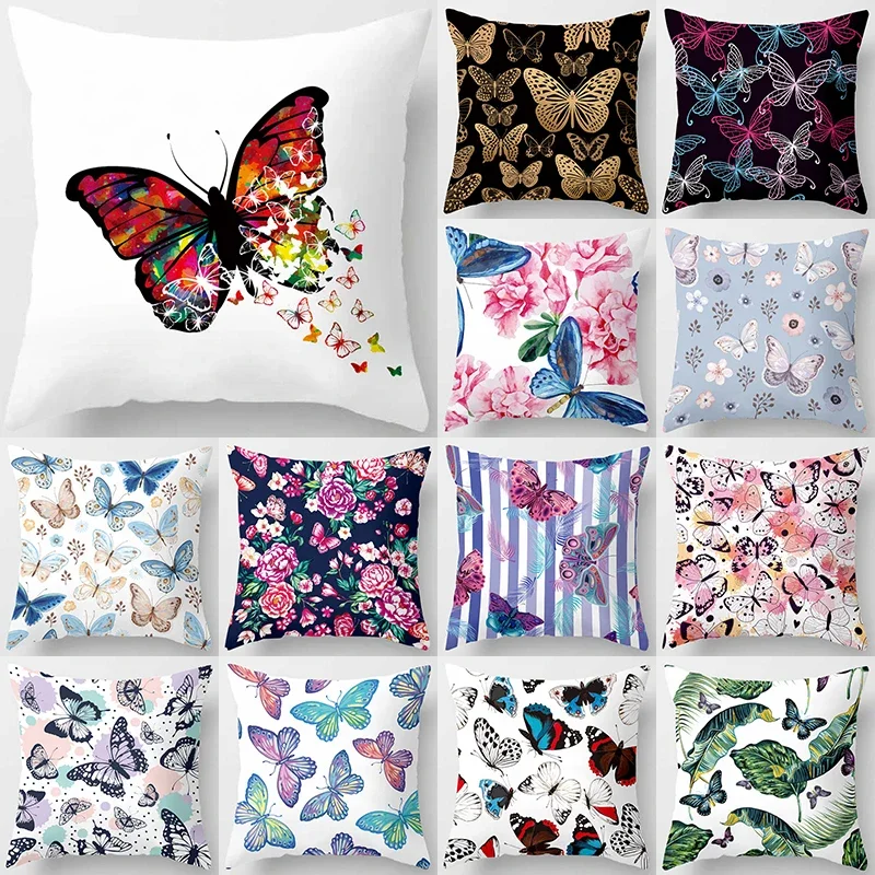 

Home Decor Floral Butterfly Pattern Printed Pillowcase Cushion Cover Polyester Throw Pillow Sofa Pillowcase funda de almohada