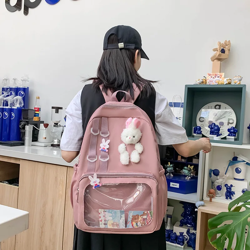 Mochila escolar de lona para niñas adolescentes, bolso de gran capacidad, sólido, transparente, nuevo, 2023