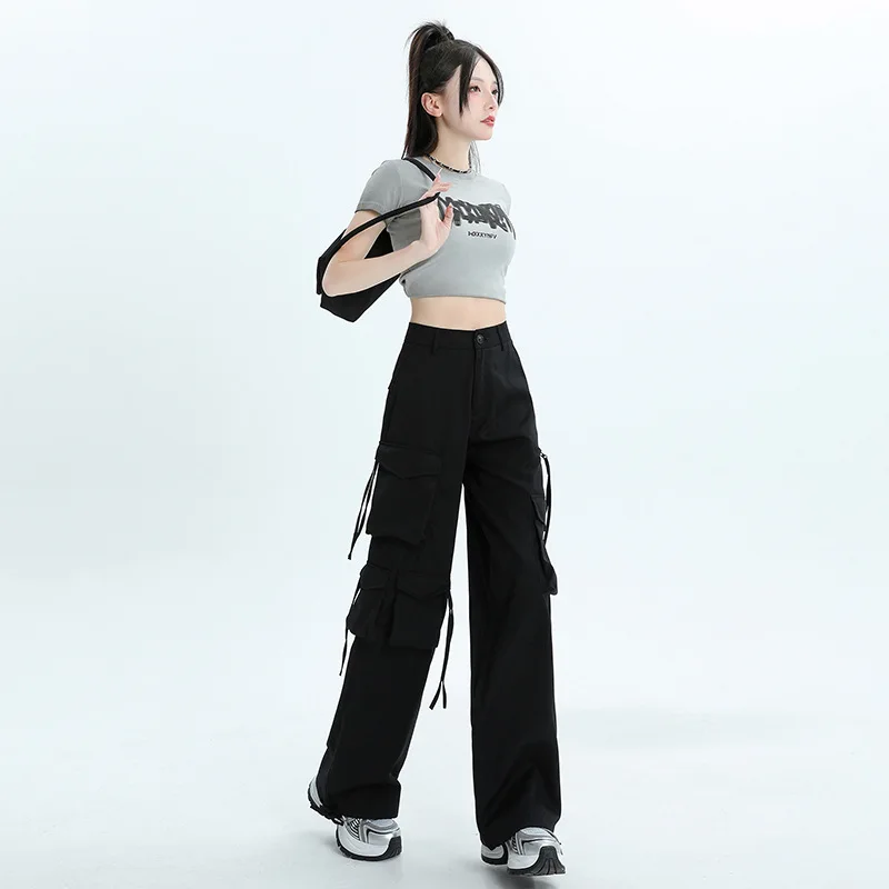 

2024 New Spring Black Work Pants Fashion Women's Wide Leg Pants American Retro High Waisted Loose Leg Casual Trousers Women