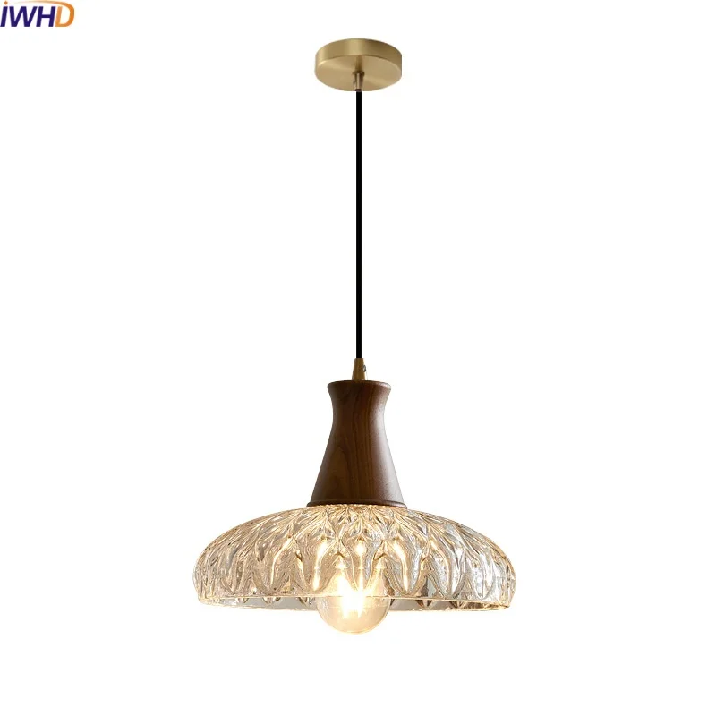 IWHD Japanese Style LED Hanging Light Fixtures Kitchen Bedroom Living Room Glass Pendant Lamp Lamparas Colgantes