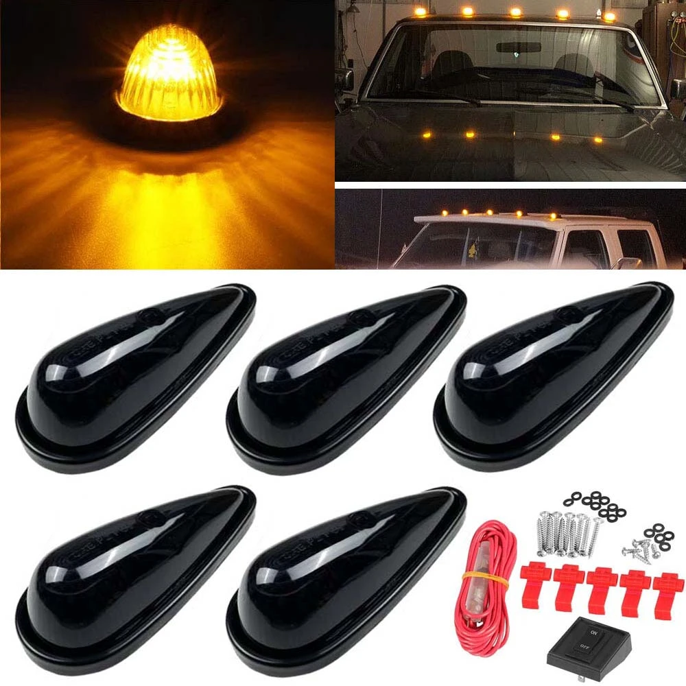 

5pcs Smoke Lens Cab Light 9LED Amber Cab Marker Light Top Roof Running Light