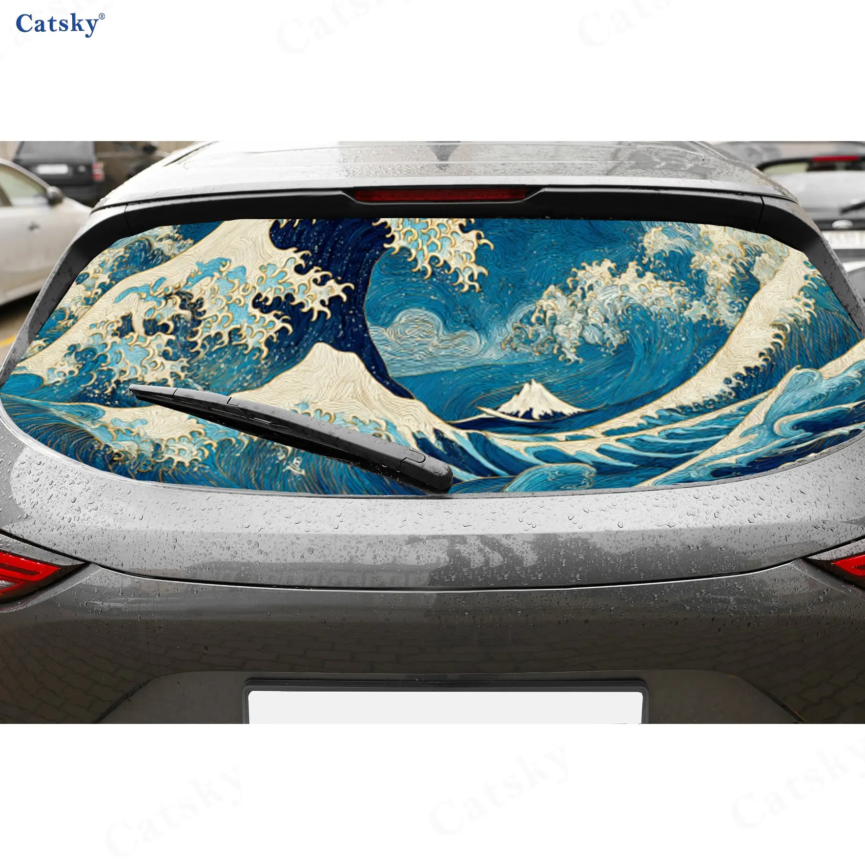 

The Great Wave Classic Ukiyo-e PVC Perforated Car Vinyl Wraps, Durable Car Rear Windshield Sticker, Waterproof Car Rear Window D