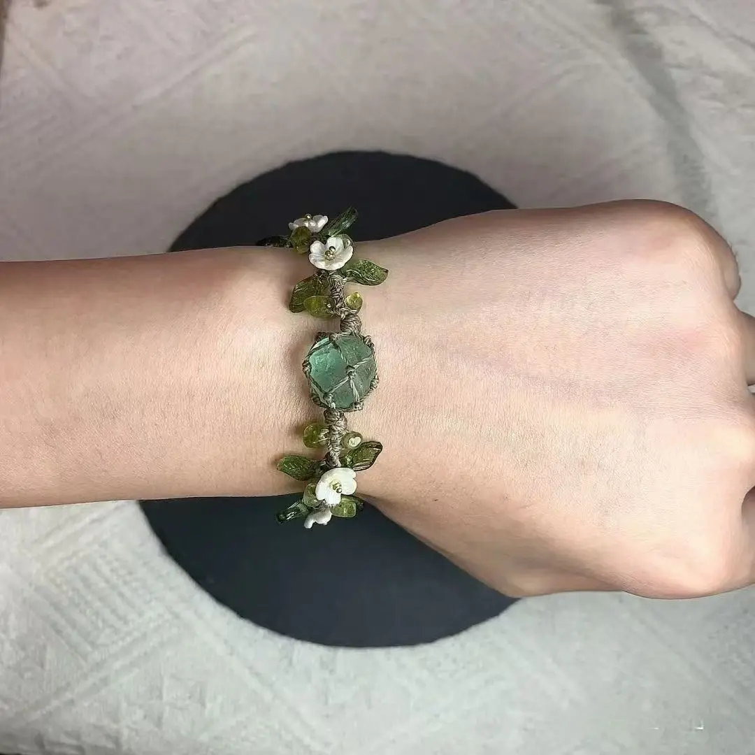 

Forest Fairy Natural Fuorite Raw Stone Handcrafted Bracelet For Women Sweet Woven Bracelet