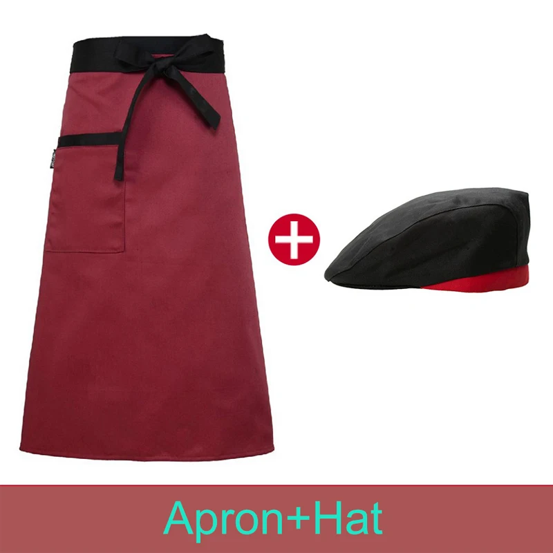 Chef's Apron Hat Set High Quality Unisex Chef Cap Restaurant Kitchen Chef Apron Bakery Cafe Waiter Men and Women Beret Apron