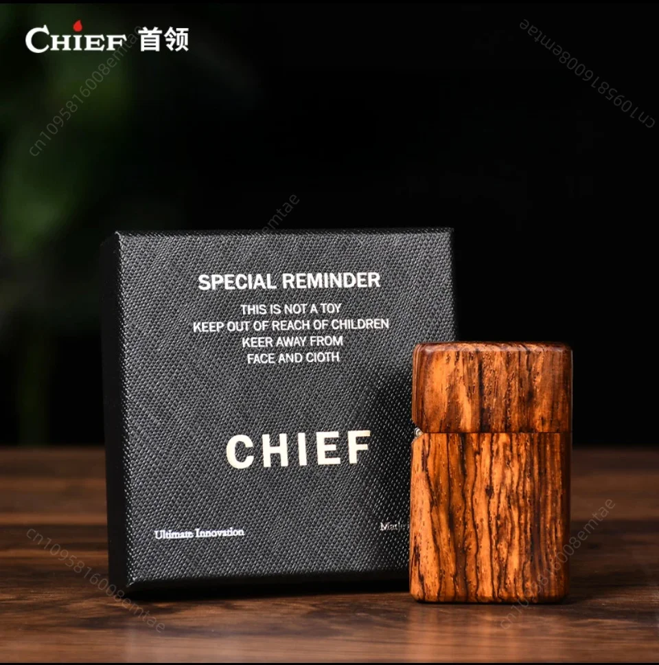 2026 CHIEF solid wood classic flip ultra-thin fuel lighter, high-end wood lighter, cigarette accessories, men's gift