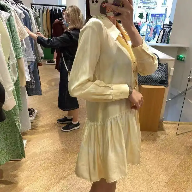 التخسيس طوق فضفاض irt الدكتور مع حاشية الدانتيل للنساء الحوامل أوائل الخريف جديد Sle الأصفر الشاش الدكتور تنورة #3