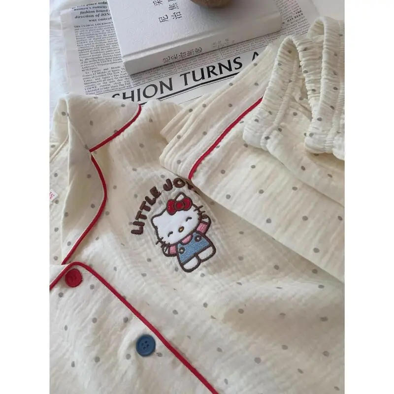 Sanrio Pyjamas, 2-teilig, Hello Kitty, modisch, langärmelig, süßer Stil, Hose, Cartoon-Outdoor-Hauskleidung, Frühlings- und Herbststil