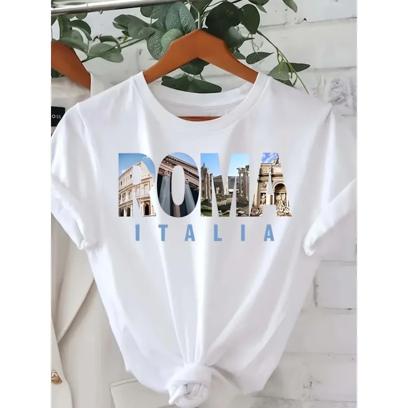 

Letter Printed T-shirt Casual Fashion Trend Round Neck Short Sleeved Top for Spring and Summer Women's Clothing Y2k Harajuku Top