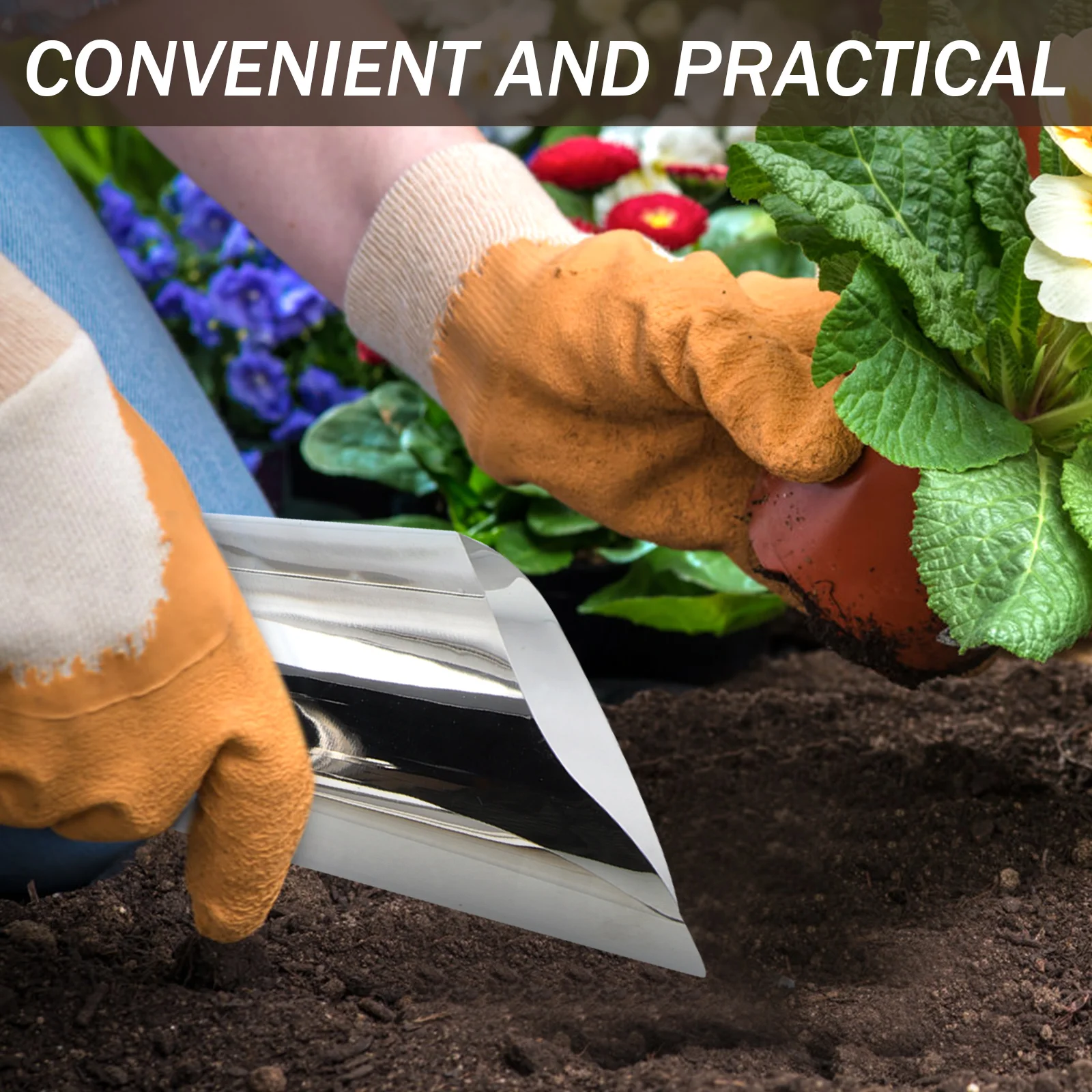 

Stainless Steel Bucket Shovel Lightweight Portable Garden Soil Scoop Tool for Planting Flowers Vegetables Dirt Gardening Gift