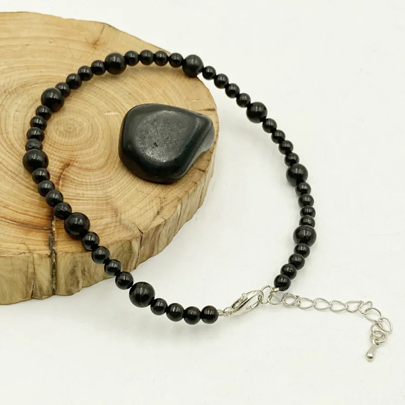 Trendy Gemstone Shungite Ankle Bracelet Healing Crystal Stone Anklet Matte Beads Protection against Radiation