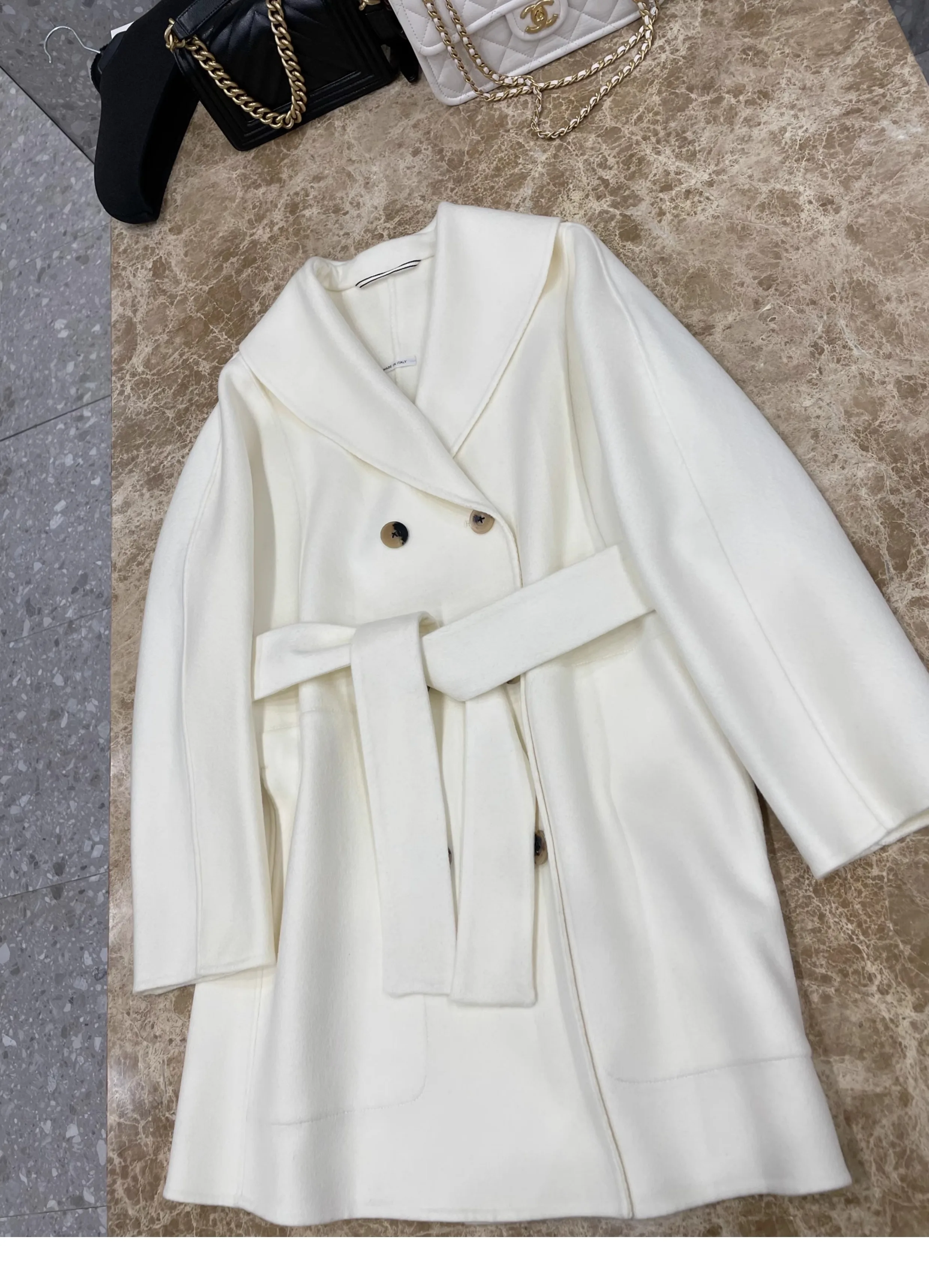 Winter New White Round Lel Double-breasted Corner Double-breasted Cashmere Coat for Women