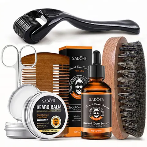Men's Beard Care Set, Beard Oil, Beard Balm, Moisturizing, Nourishing, Softening and Smoothing, with Trimming Tools & Bear