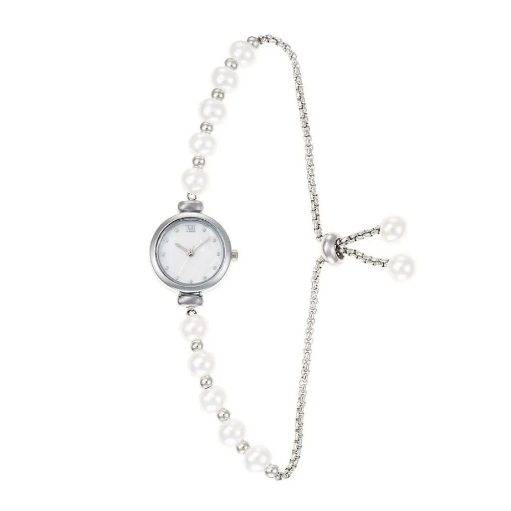Durable Round Dial Pearl Bracelet Watch Elegant Minimalist Women Quartz Watch Roman Numeral Delicate Small Dial Watch Women